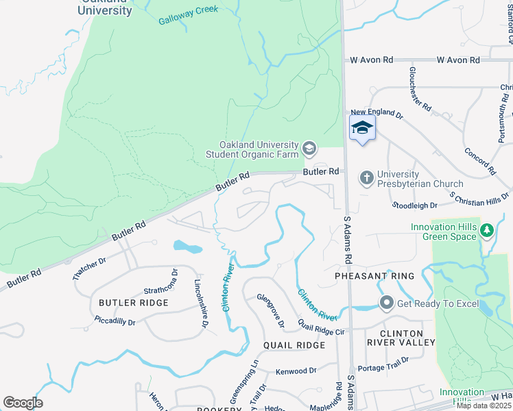 map of restaurants, bars, coffee shops, grocery stores, and more near 3360 Crestwater Court in Rochester Hills