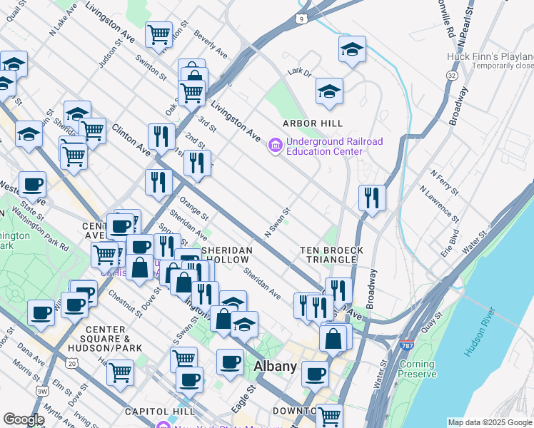 map of restaurants, bars, coffee shops, grocery stores, and more near 97 1st Street in Albany