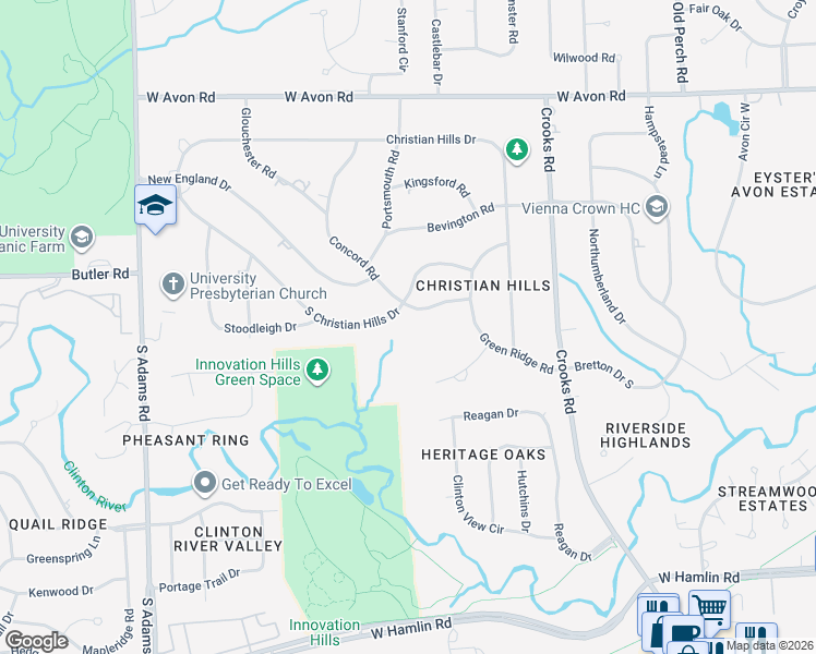 map of restaurants, bars, coffee shops, grocery stores, and more near 1294 Concord Road in Rochester Hills