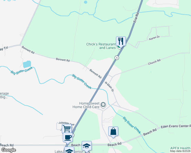 map of restaurants, bars, coffee shops, grocery stores, and more near 933 Bennett Road in Angola