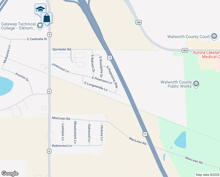 map of restaurants, bars, coffee shops, grocery stores, and more near 1424 East Longneedle Lane in Elkhorn