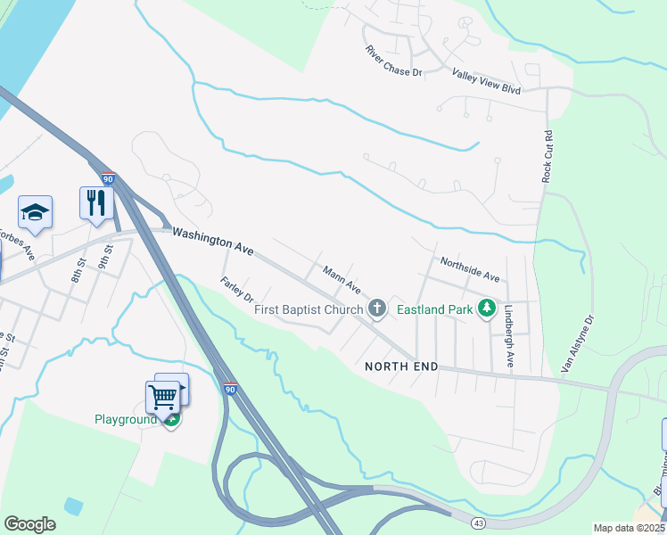 map of restaurants, bars, coffee shops, grocery stores, and more near 911 Mann Avenue in Rensselaer