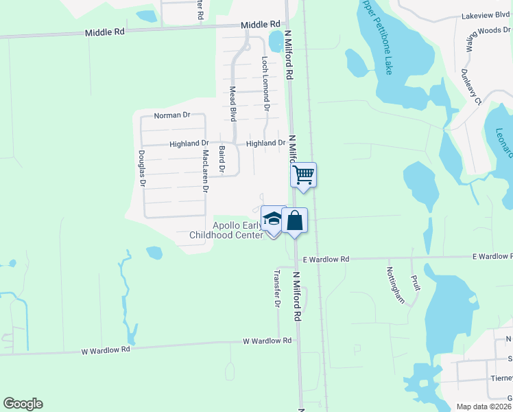 map of restaurants, bars, coffee shops, grocery stores, and more near 278 Countryside Court in Highland Charter Township