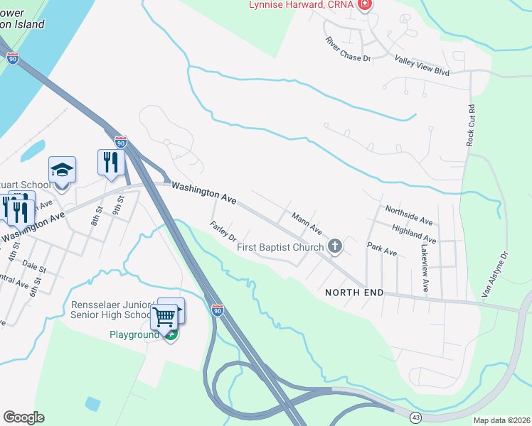 map of restaurants, bars, coffee shops, grocery stores, and more near 815 Washington Avenue in Rensselaer