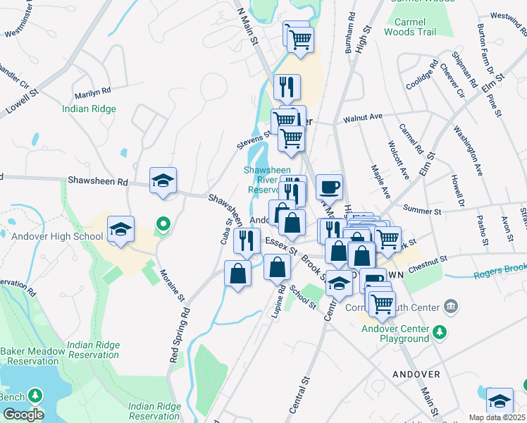 map of restaurants, bars, coffee shops, grocery stores, and more near 81 Gradall Lane in Andover