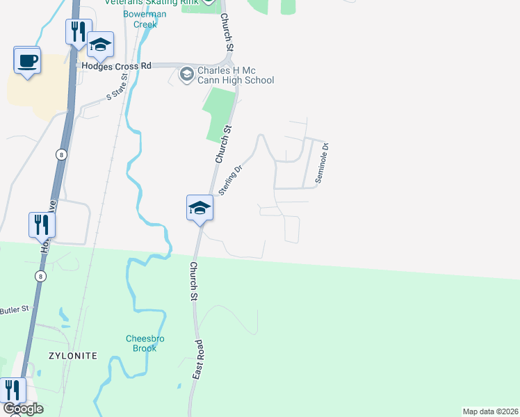 map of restaurants, bars, coffee shops, grocery stores, and more near 61 Aztec Drive in North Adams