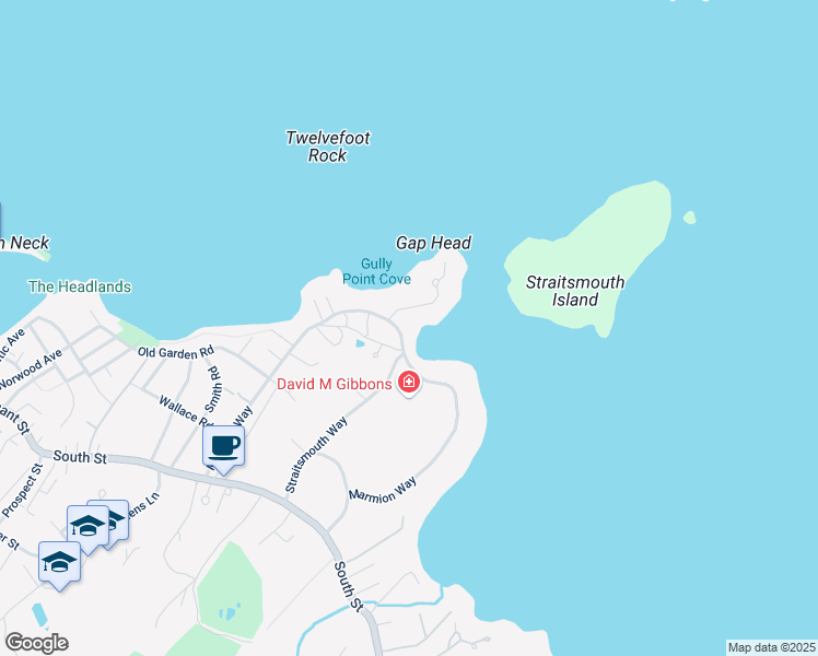 map of restaurants, bars, coffee shops, grocery stores, and more near 53 Marmion Way in Rockport