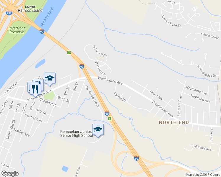 map of restaurants, bars, coffee shops, grocery stores, and more near 622 Washington Avenue in Rensselaer