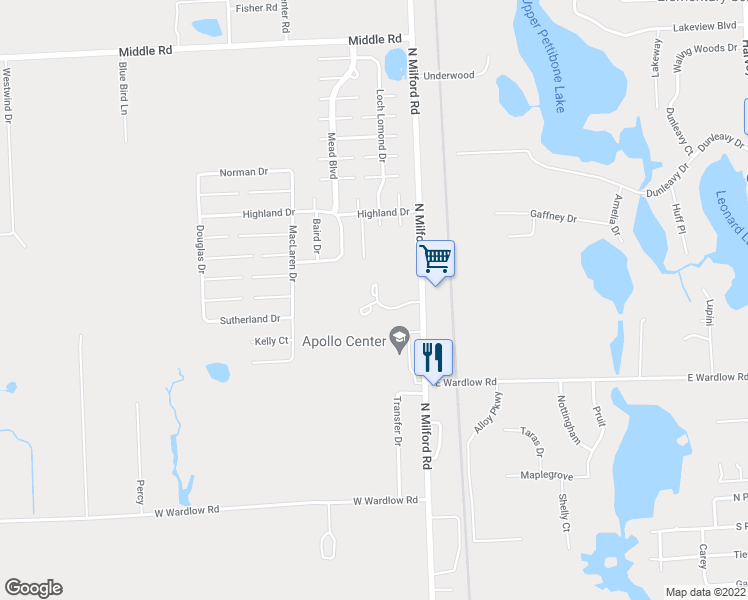 map of restaurants, bars, coffee shops, grocery stores, and more near 278 Countryside Court in Highland Charter Township