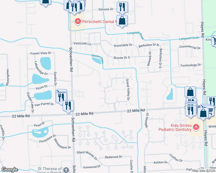 map of restaurants, bars, coffee shops, grocery stores, and more near 49333 Glasco Court in Shelby Township
