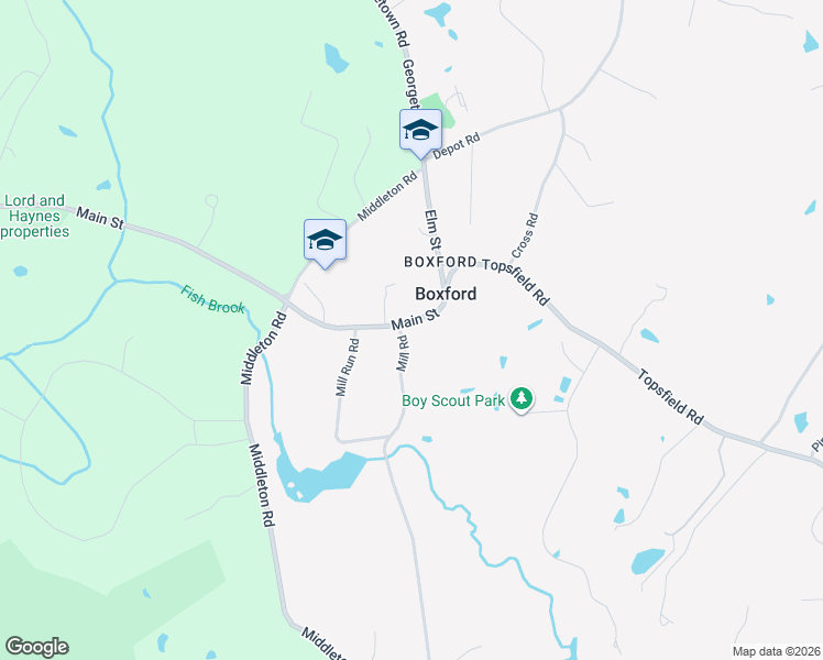 map of restaurants, bars, coffee shops, grocery stores, and more near 16 Main Street in Boxford
