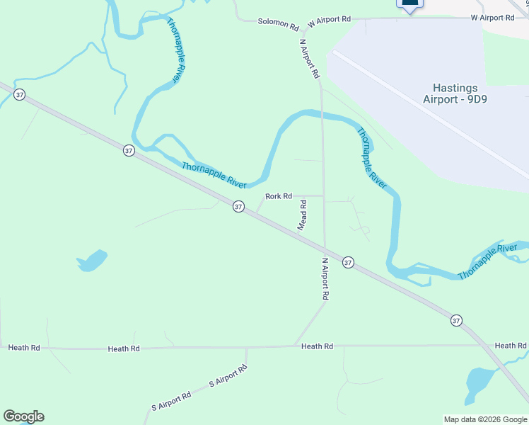 map of restaurants, bars, coffee shops, grocery stores, and more near 376 Michigan 37 in Hastings