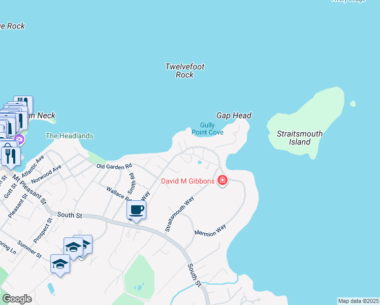 map of restaurants, bars, coffee shops, grocery stores, and more near 3 Pioneer Circle in Rockport