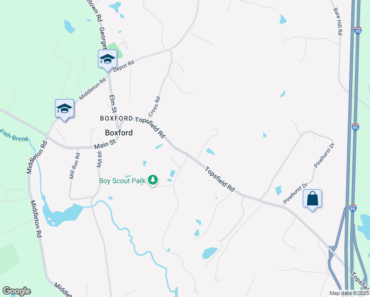 map of restaurants, bars, coffee shops, grocery stores, and more near 33 Topsfield Road in Boxford