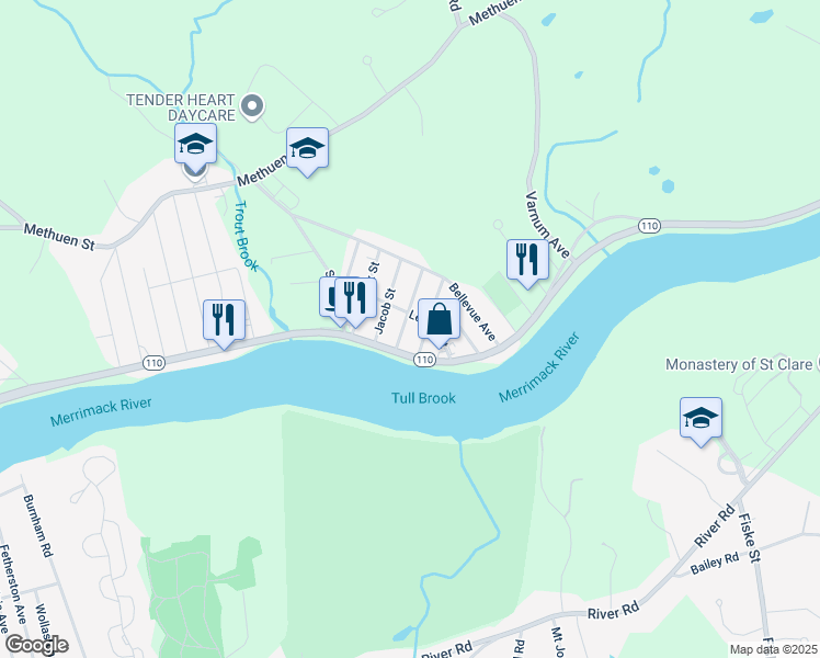 map of restaurants, bars, coffee shops, grocery stores, and more near 680 Merrimack Avenue in Dracut