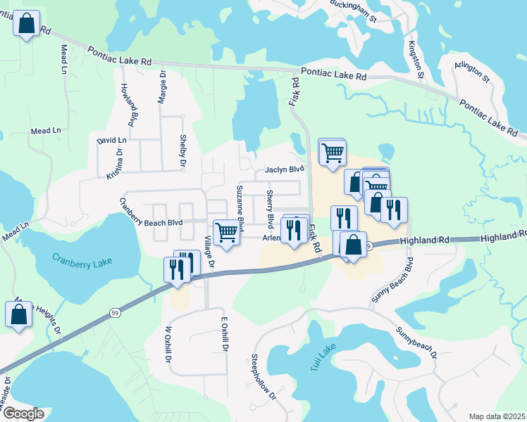 map of restaurants, bars, coffee shops, grocery stores, and more near 200 Blanch Manor Street in White Lake charter Township