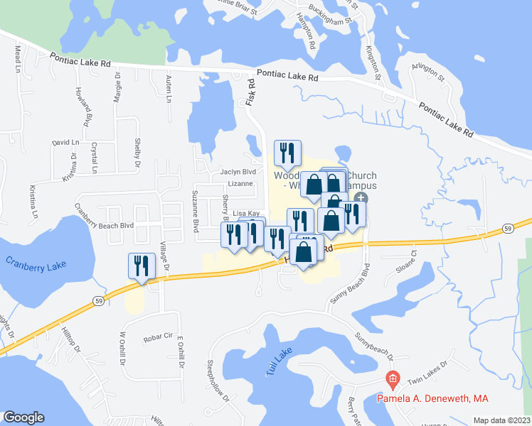 map of restaurants, bars, coffee shops, grocery stores, and more near 4 Lisa Kay in White Lake charter Township