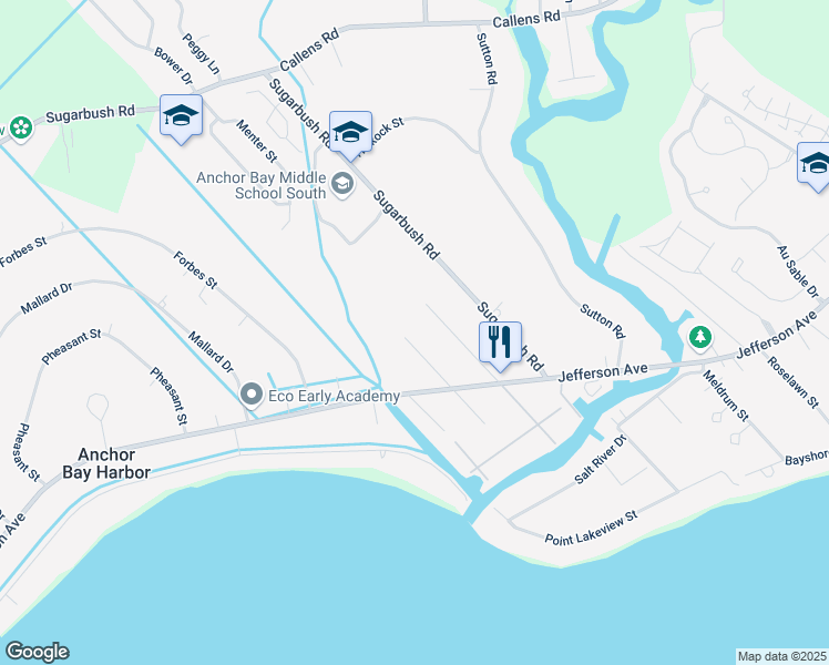 map of restaurants, bars, coffee shops, grocery stores, and more near 32065 Lakepoint Street in New Baltimore