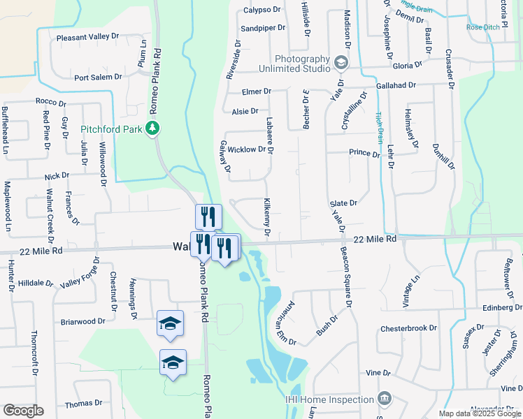 map of restaurants, bars, coffee shops, grocery stores, and more near 49211 Kilkenny Drive in Macomb