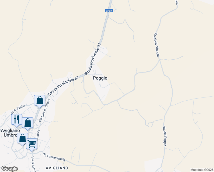 map of restaurants, bars, coffee shops, grocery stores, and more near 24 Vocabolo Poggi Basso in Poggio