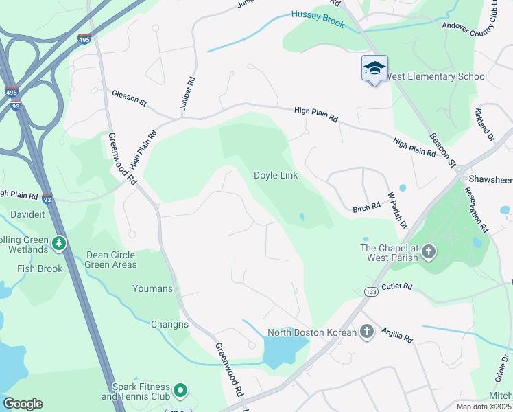 map of restaurants, bars, coffee shops, grocery stores, and more near 24 Candlewood Drive in Andover
