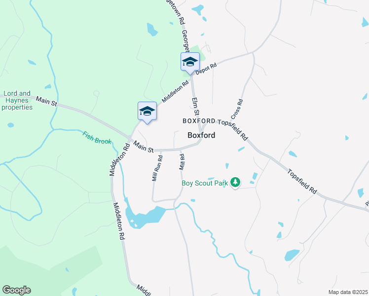 map of restaurants, bars, coffee shops, grocery stores, and more near 6 Mill Road in Boxford