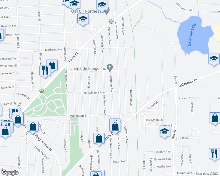 map of restaurants, bars, coffee shops, grocery stores, and more near 761 Cameron Avenue in Pontiac