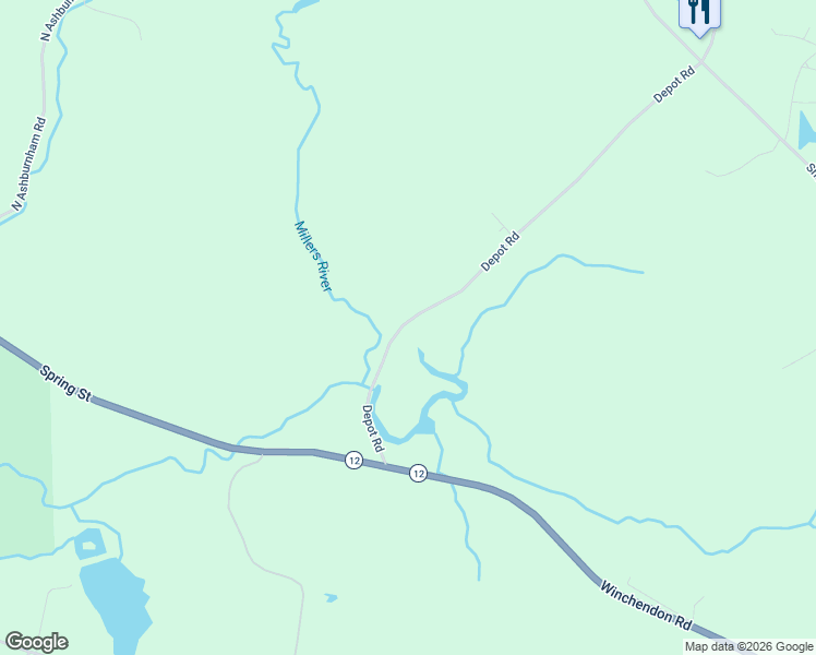 map of restaurants, bars, coffee shops, grocery stores, and more near 54 Depot Road in Ashburnham