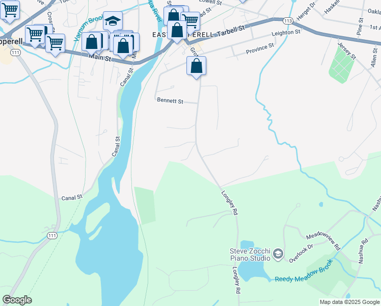 map of restaurants, bars, coffee shops, grocery stores, and more near 96 Groton Street in Pepperell