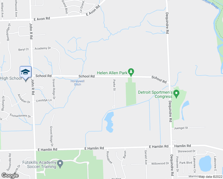 map of restaurants, bars, coffee shops, grocery stores, and more near 1510 Parke Street in Rochester Hills