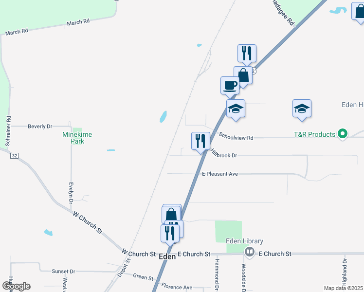 map of restaurants, bars, coffee shops, grocery stores, and more near 2806 George Street in Eden