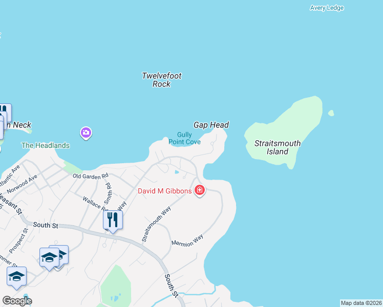 map of restaurants, bars, coffee shops, grocery stores, and more near 51 Marmion Way in Rockport