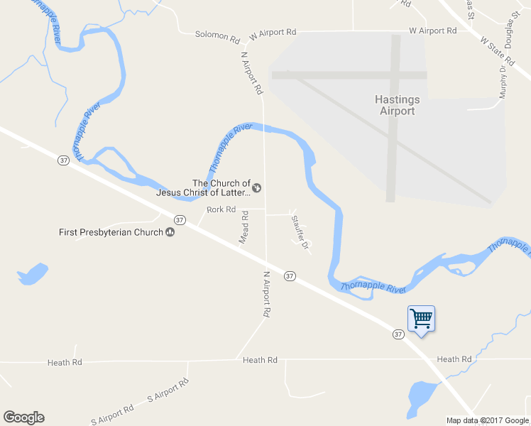 map of restaurants, bars, coffee shops, grocery stores, and more near 504 North Airport Road in Hastings