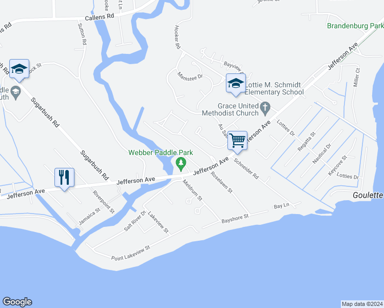map of restaurants, bars, coffee shops, grocery stores, and more near 33115 Killewald Street in New Baltimore