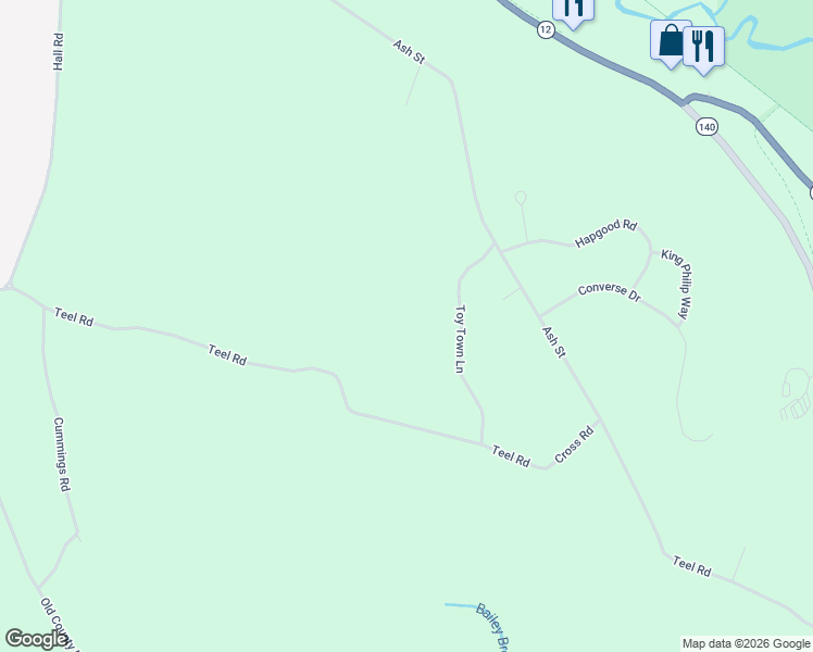 map of restaurants, bars, coffee shops, grocery stores, and more near 360 Teel Road in Winchendon