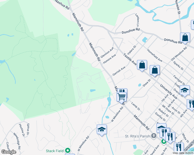 map of restaurants, bars, coffee shops, grocery stores, and more near 200 Skyline Drive in Dracut