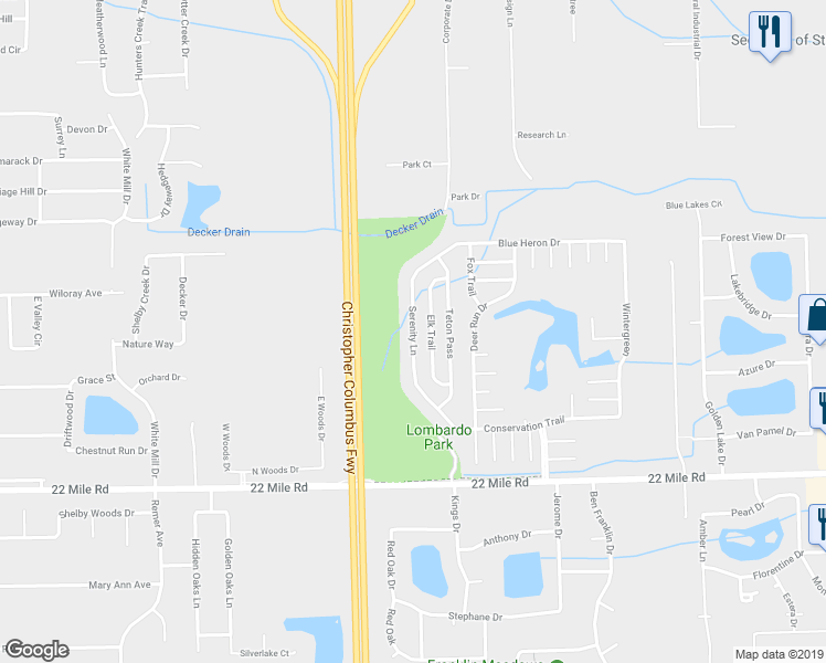 map of restaurants, bars, coffee shops, grocery stores, and more near 49852 Serenity Lane in Shelby charter Township