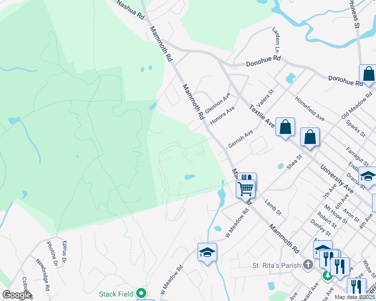 map of restaurants, bars, coffee shops, grocery stores, and more near 200 Skyline Drive in Dracut