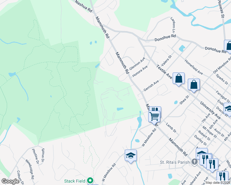 map of restaurants, bars, coffee shops, grocery stores, and more near 250 Skyline Drive in Dracut