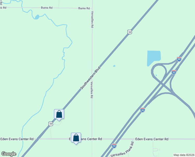 map of restaurants, bars, coffee shops, grocery stores, and more near 8393 Southwestern Boulevard in Angola