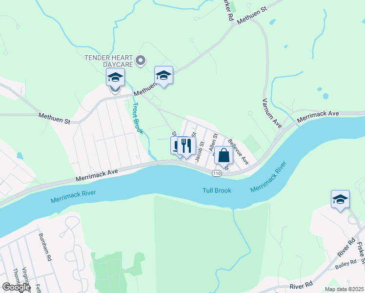 map of restaurants, bars, coffee shops, grocery stores, and more near 30 Hemlock Street in Dracut