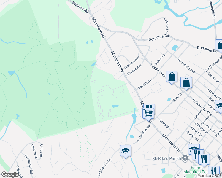 map of restaurants, bars, coffee shops, grocery stores, and more near 287 Skyline Drive in Dracut