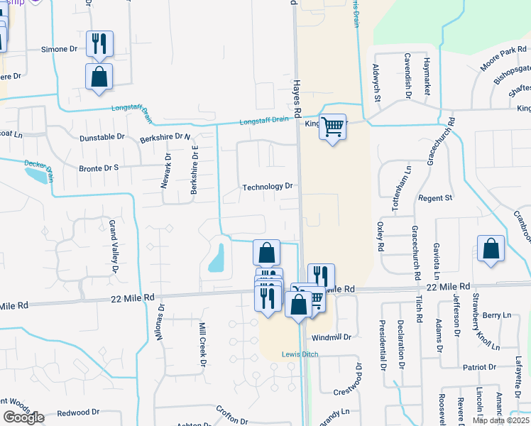 map of restaurants, bars, coffee shops, grocery stores, and more near 49470 Chapel Hill Drive in Macomb County