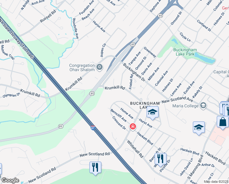 map of restaurants, bars, coffee shops, grocery stores, and more near 2 Avon Court in Albany