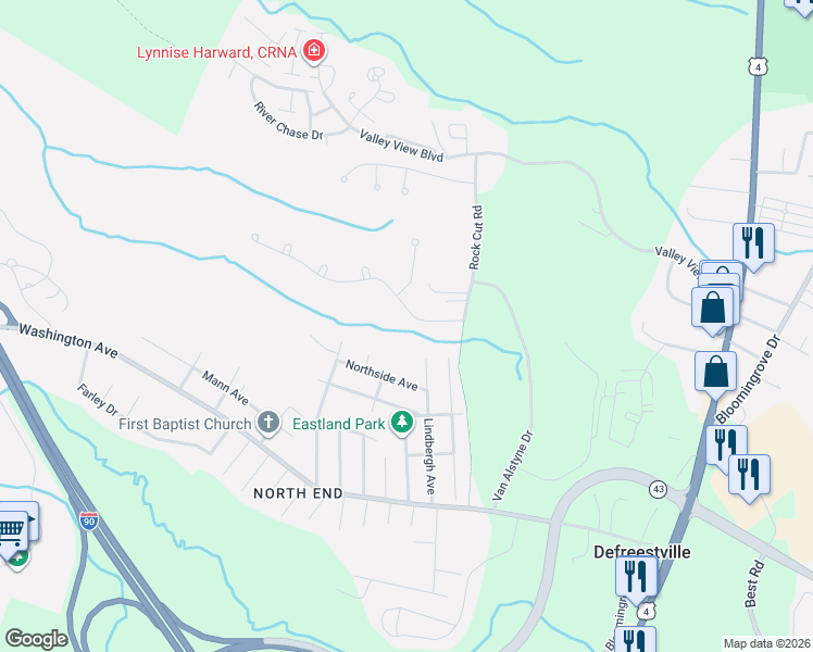 map of restaurants, bars, coffee shops, grocery stores, and more near 970 Sterling Ridge Dr in Rensselaer