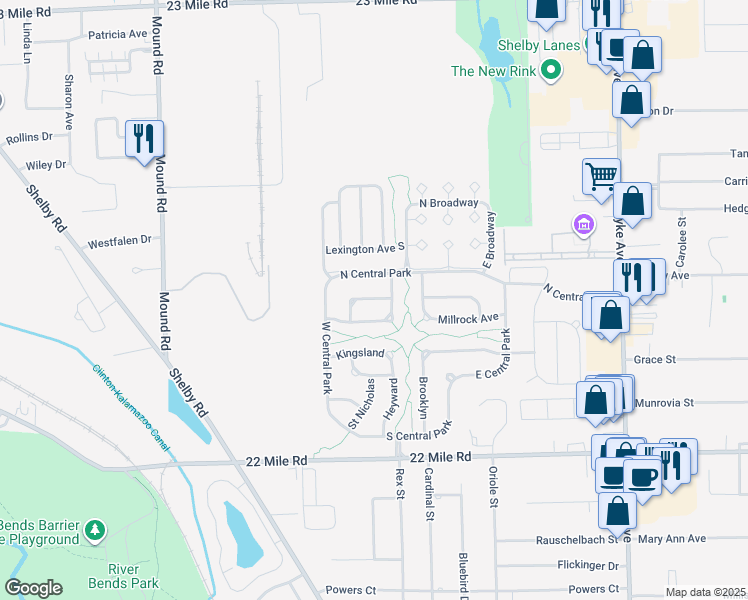 map of restaurants, bars, coffee shops, grocery stores, and more near Twickenham in Utica