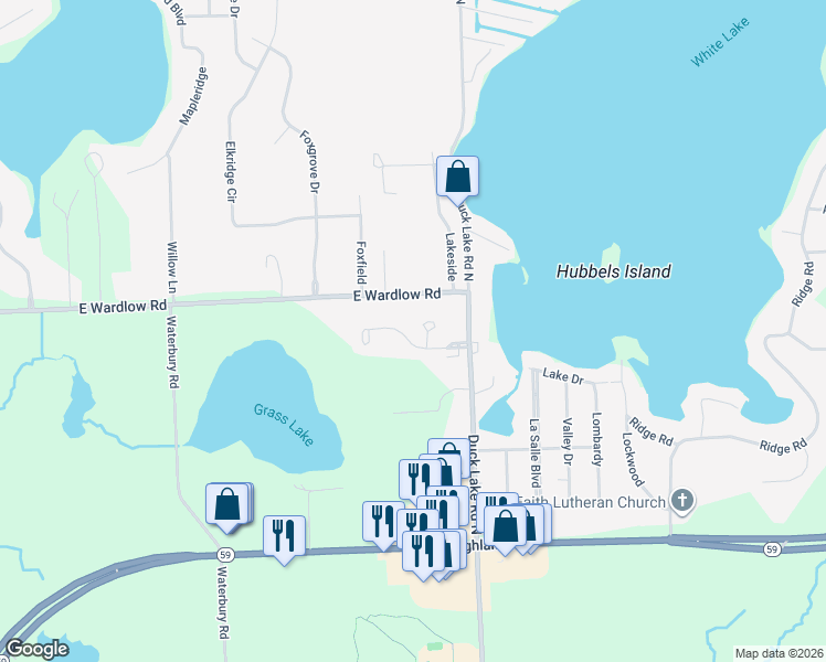 map of restaurants, bars, coffee shops, grocery stores, and more near 2749 Morel Drive in Highland Charter Township