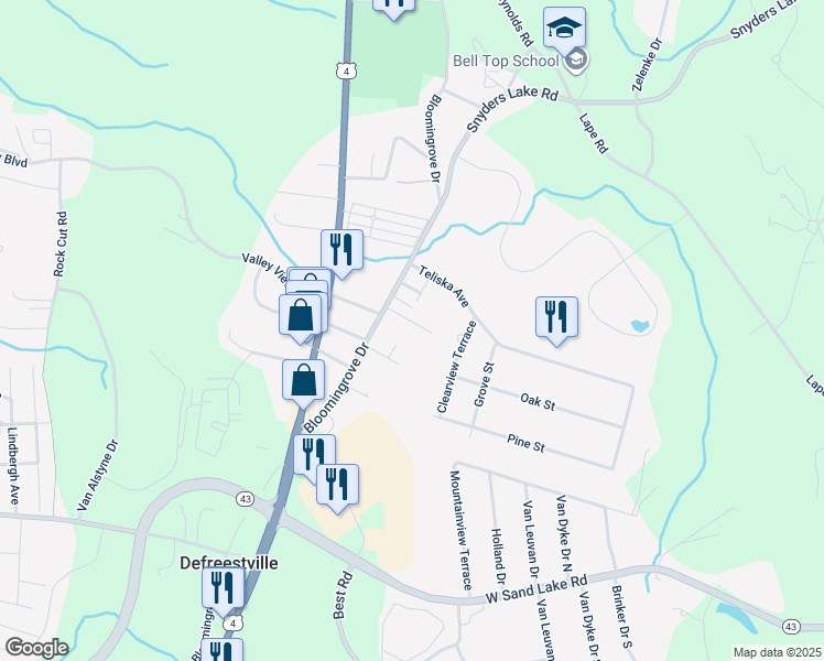 map of restaurants, bars, coffee shops, grocery stores, and more near 3 Nicholas Avenue in Rensselaer