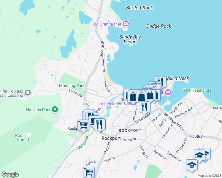 map of restaurants, bars, coffee shops, grocery stores, and more near 5 R Smith Street in Rockport