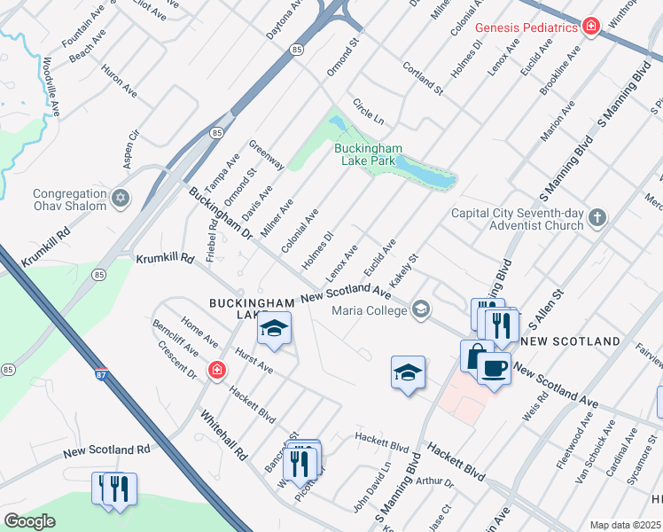 map of restaurants, bars, coffee shops, grocery stores, and more near 252 Lenox Avenue in Albany